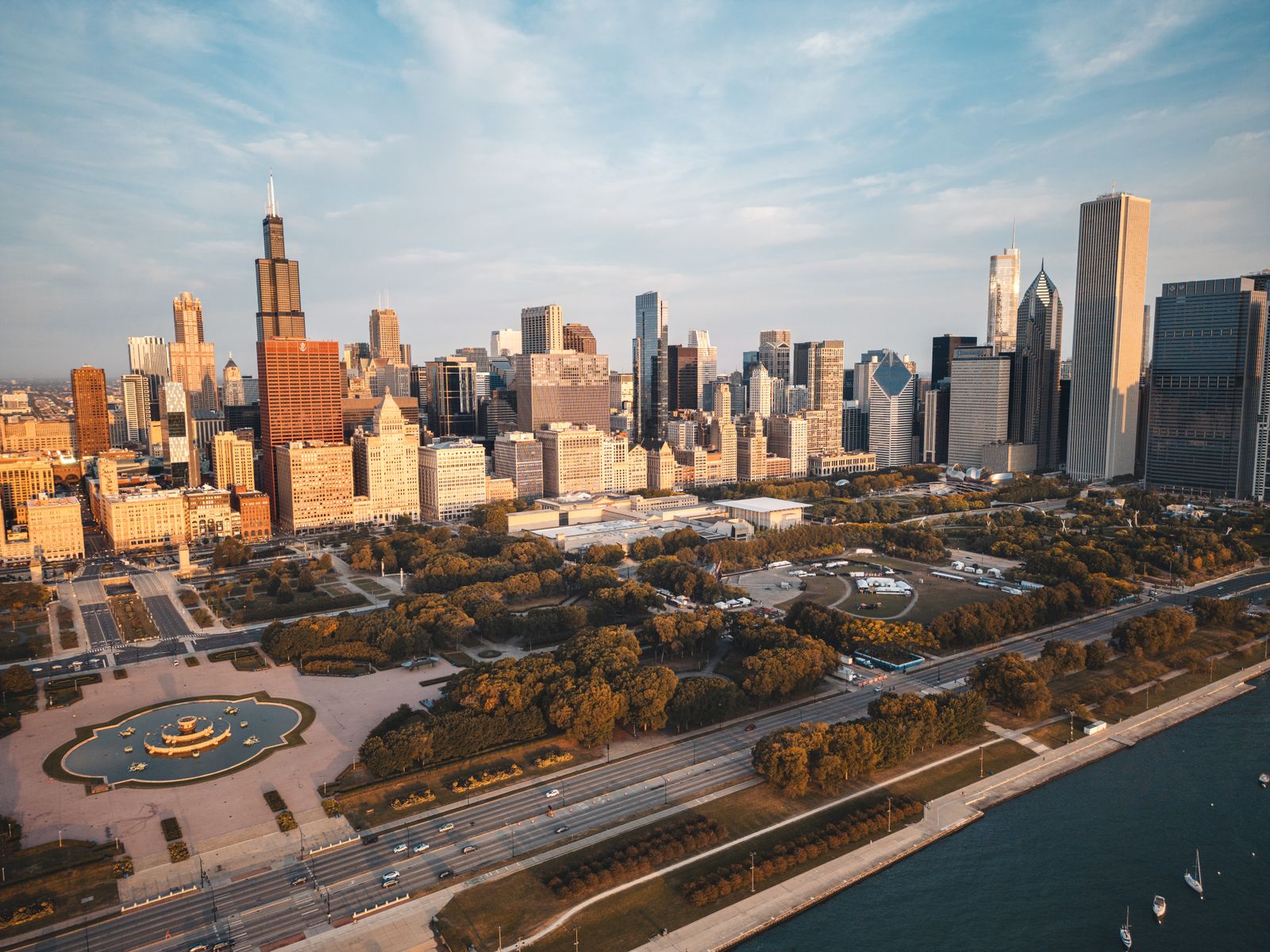 Aerial view of Chicago showing the neighbourhoods the atelier serves